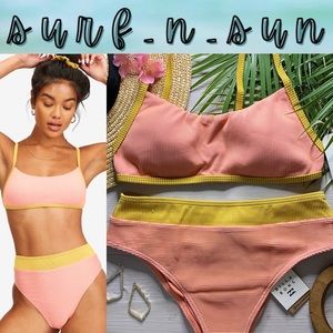 Billabong 💛 Color Block Square Bralette Bikini Top | Hi Maui Cheeky Bottom